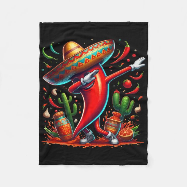 Funny Chilli Dabbing Hot Pepper Sombrero Cinco De  Fleece Blanket (Front)