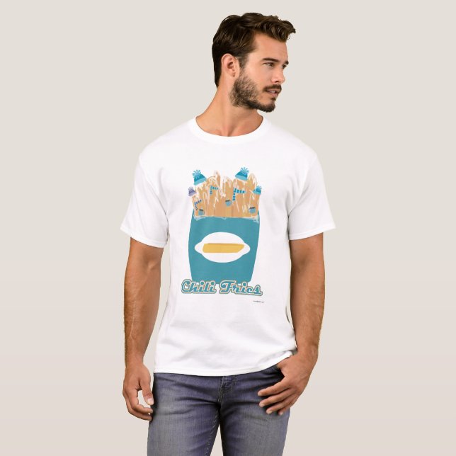 Funny Chilli Fries Frozen Fry Cartoon Design T-Shirt (Front Full)