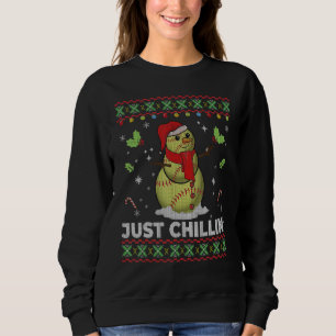 Funny Chillin Snowman Softball Ball Ugly Christmas Sweatshirt