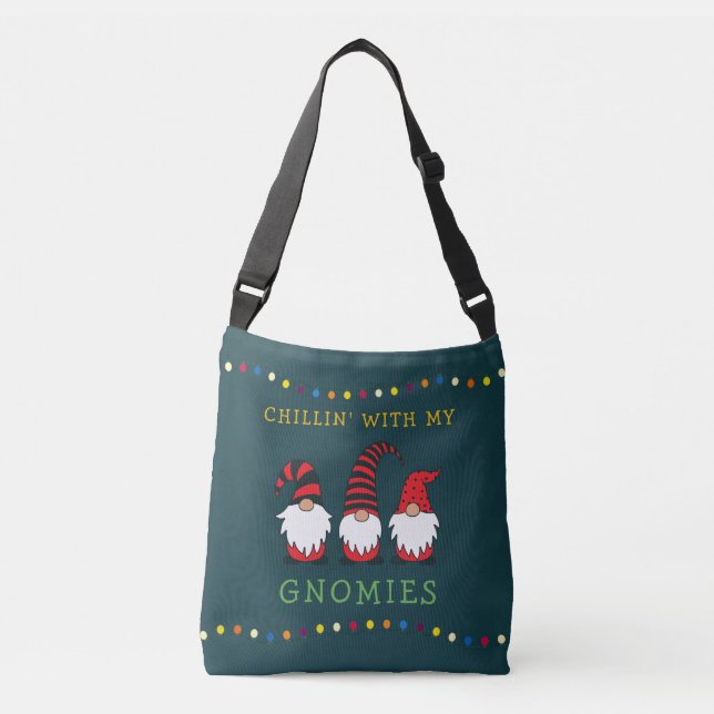 Funny Chillin' With My Gnomies Christmas Pun |  Cr Crossbody Bag (Front)