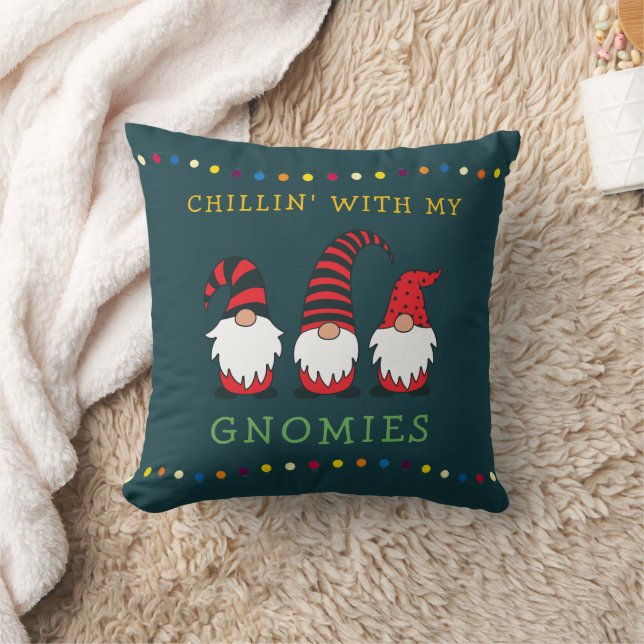 Funny Chillin' With My Gnomies Christmas Pun |  Cushion (Blanket)