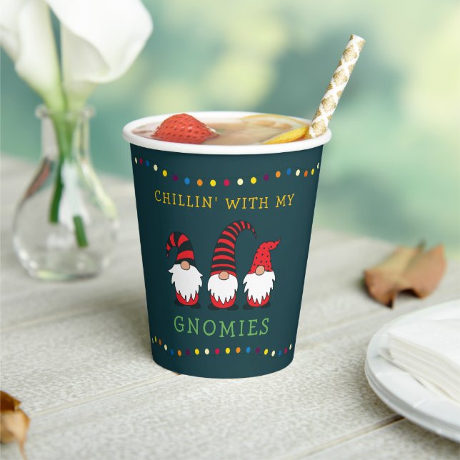 Funny Chillin' With My Gnomies Christmas Pun |  Paper Cups (Insitu)