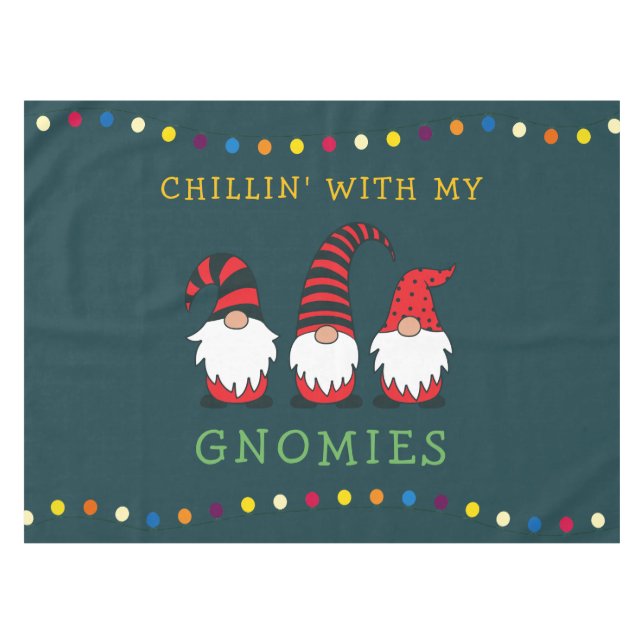 Funny Chillin' With My Gnomies Christmas Pun |  Tablecloth (Front (Horizontal))