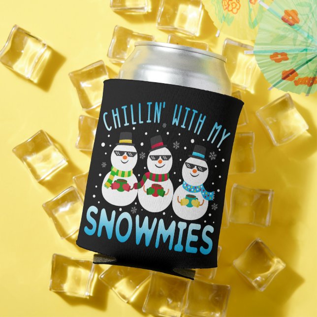 Funny Chillin' With My Snowmies Christmas Can Cooler (In Situ Summer)