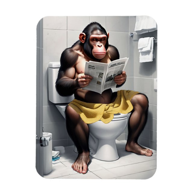 Funny Chimp On A Toilet Flexible refrigerator Magnet (Vertical)