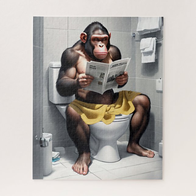 Funny Chimp On A Toilet  Jigsaw Puzzle (Vertical)