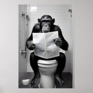 Funny Chimpanzee Bathroom Print Toilet Wall Art