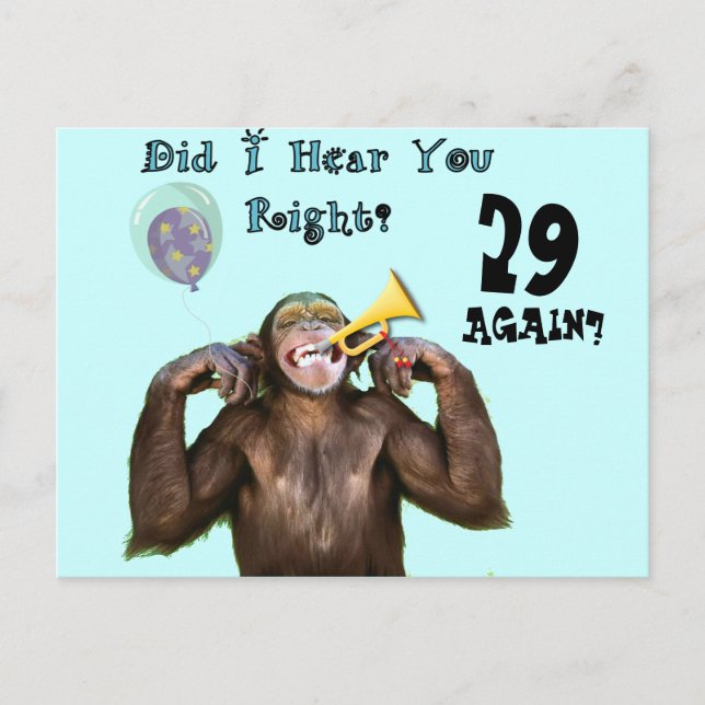 Funny Chimpanzee Over the Hill Birthday Postcard (Front)