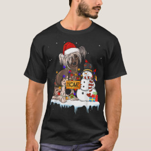 Funny Chinese Crested Dog Christmas Snowman Xmas L T-Shirt