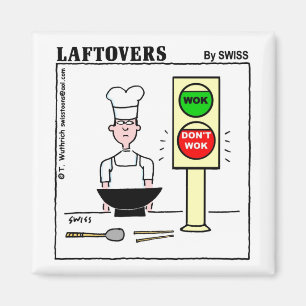 Funny Chinese Cuisine Wok Laftovers Cartoon Magnet
