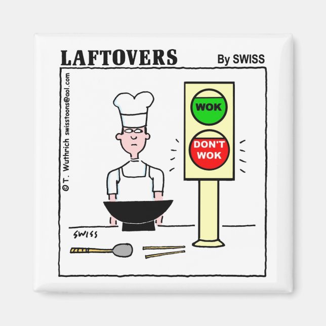 Funny Chinese Cuisine Wok Laftovers Cartoon Magnet (Front)