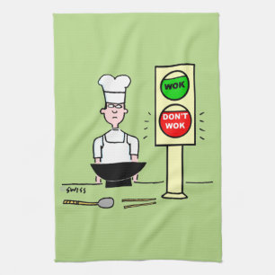 Funny Chinese Food Stir Fry Wok Cartoon Kitchen Tea Towel