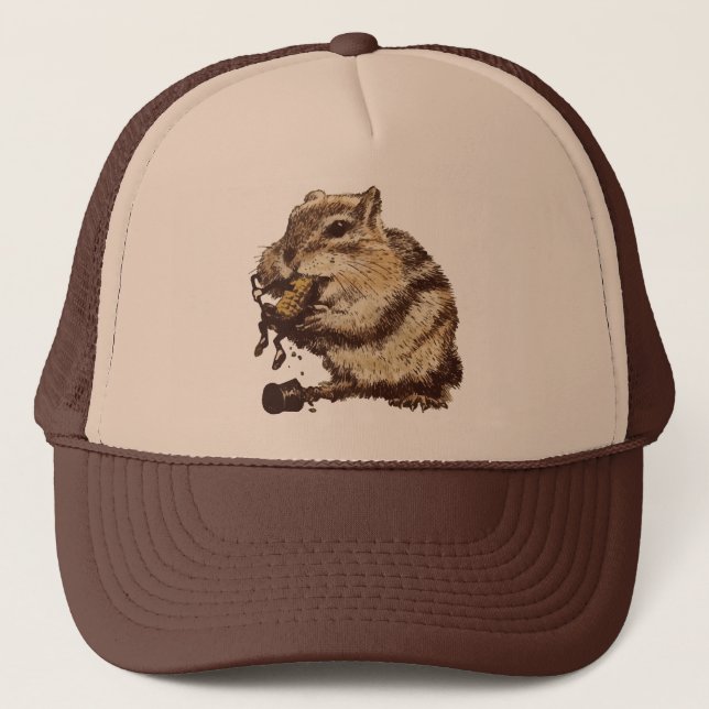 Funny Chipmunk Eating A Corn Person Trucker Hat (Front)