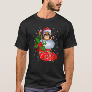 Funny Chipmunk In Christmas Socks Santa Claus Ligh T-Shirt