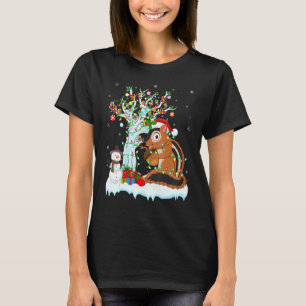 Funny Chipmunk Xmas Tree Lighting Santa Chipmunk C T-Shirt