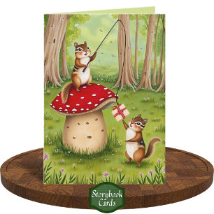 Funny Chipmunks Playing Toadstool Happy Birthday Card
