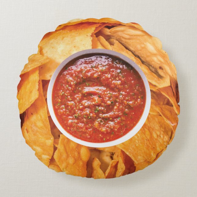 Funny chips and salsa photo round cushion (Front)