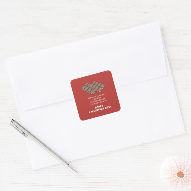 Funny  Chocolate Bar Valentine's Day Message Card Square Sticker (Envelope)