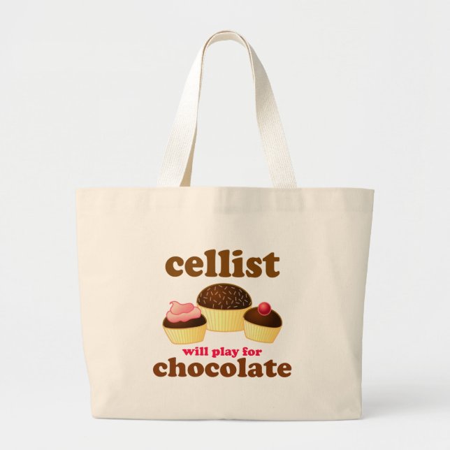 Funny Chocolate Cello Totebag Large Tote Bag (Front)
