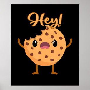 Funny Chocolate Chip Cookie A Bite Taken Out Poster