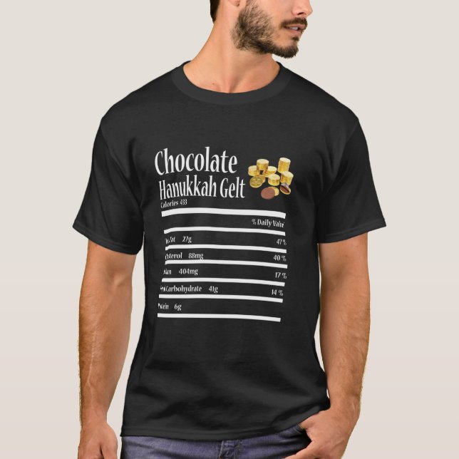 Funny Chocolate Hanukkah Gelt Nutrition Fact Jewis T-Shirt (Front)