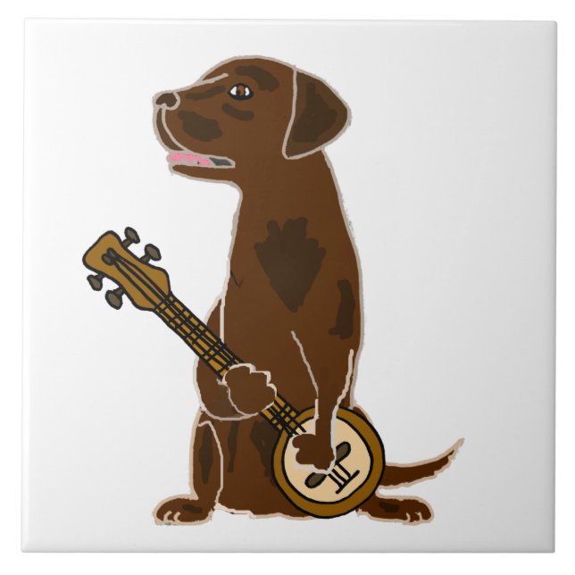 Funny Chocolate Lab Dog Playing Banjo Ceramic Tile (Front)