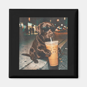 Funny Chocolate Lab Drinking Iced Coffee Lovers Magnet