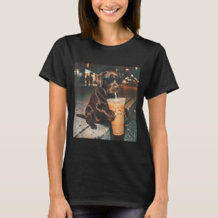 Funny Chocolate Lab Drinking Iced Coffee Lovers T-Shirt