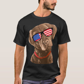 Funny Chocolate Labrador American Flag 4th of T-Shirt