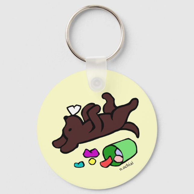 Funny Chocolate Labrador Cartoon Illustration Key Ring (Front)