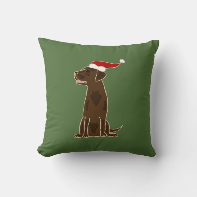 Funny Chocolate Labrador Retriever Christmas Art Cushion (Front)
