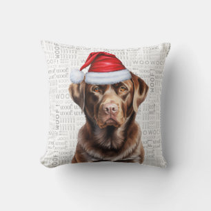 Funny Chocolate Labrador Retriever Dog Christmas Cushion
