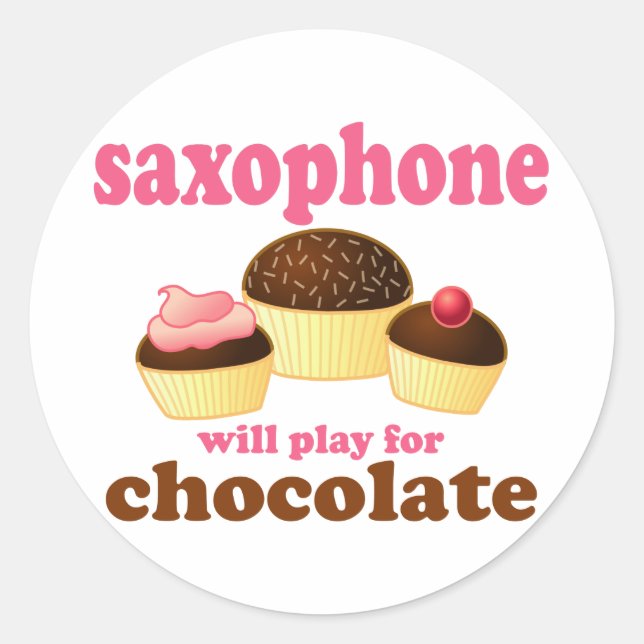 Funny Chocolate Saxophone Classic Round Sticker (Front)
