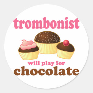 Funny Chocolate Trombonist Gift Classic Round Sticker