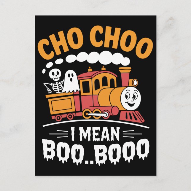 Funny Choo Choo I Mean Boo Booo Train & Ghost Postcard (Front)