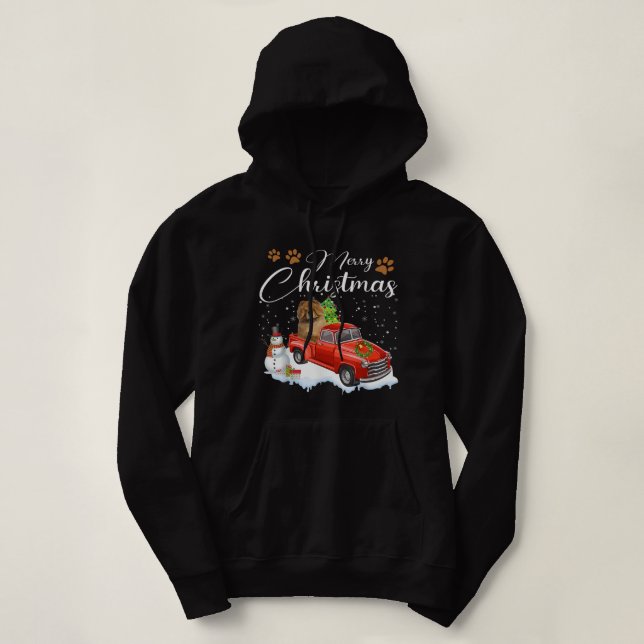 Funny Chow Chow Dog Snow Red Truck Christmas Xmas  Hoodie (Design Front)
