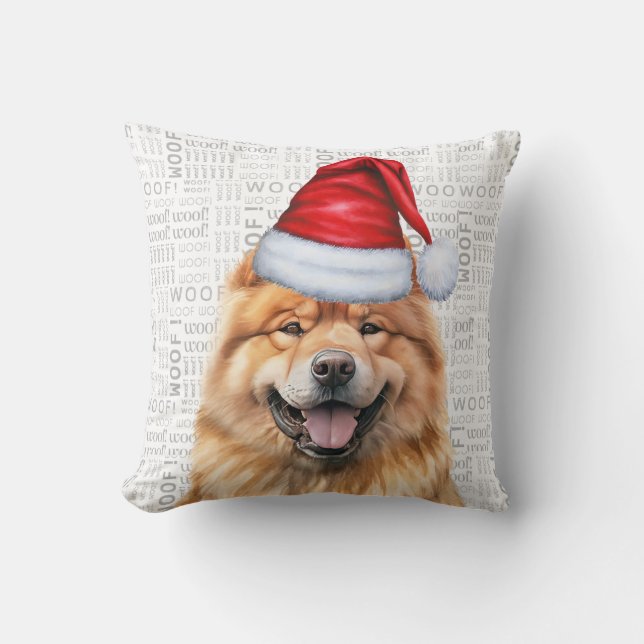 Funny Chow Chow Dog Watercolor Christmas Cushion (Front)