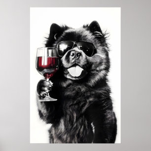 Funny Chow Chow Dog Wine Art Print Sunglasses