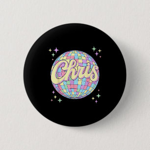 Funny chris name i love chris 80's90's groovy 6 cm round badge