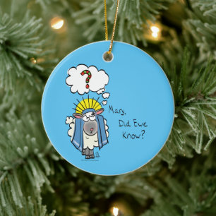 Funny Christian Christmas Cute Sheep Cartoon Ceramic Ornament