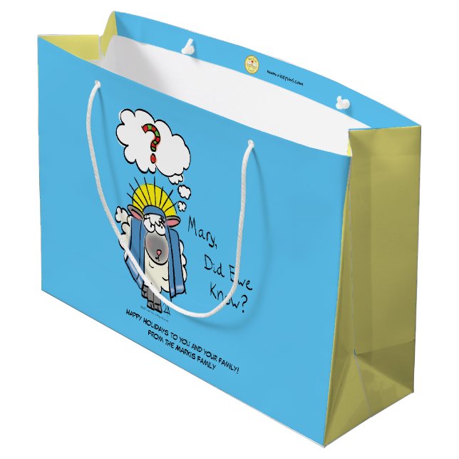 Funny Christian Christmas Cute Sheep Cartoon Large Gift Bag (Back Angled)