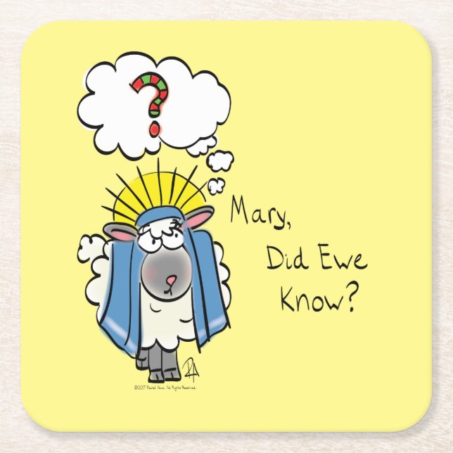 Funny Christian Christmas Cute Sheep Cartoon Square Paper Coaster (Front)