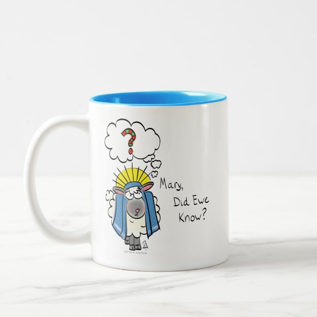 Funny Christian Christmas Cute Sheep Two-Tone Coffee Mug (Left)