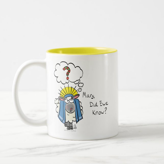 Funny Christian Christmas Cute Sheep Two-Tone Coffee Mug (Left)