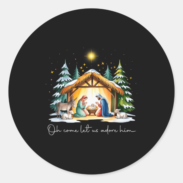 Funny Christian Christmas Jesus Oh Come Let Us Ado Classic Round Sticker (Front)