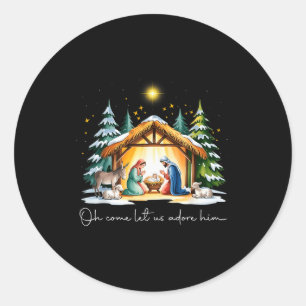 Funny Christian Christmas Jesus Oh Come Let Us Ado Classic Round Sticker