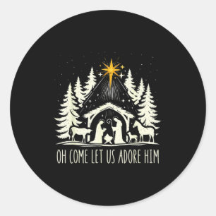Funny Christian Christmas Jesus Oh Come Let Us Ado Classic Round Sticker