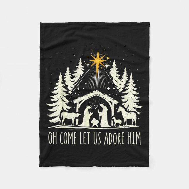 Funny Christian Christmas Jesus Oh Come Let Us Ado Fleece Blanket (Front)