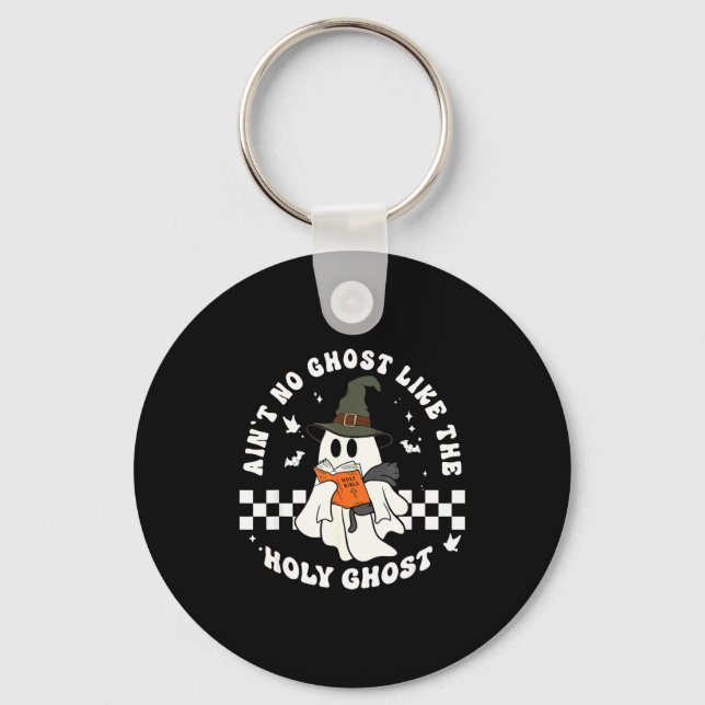 Funny Christian Ghost With Bible Retro Catholic Cu Key Ring (Front)