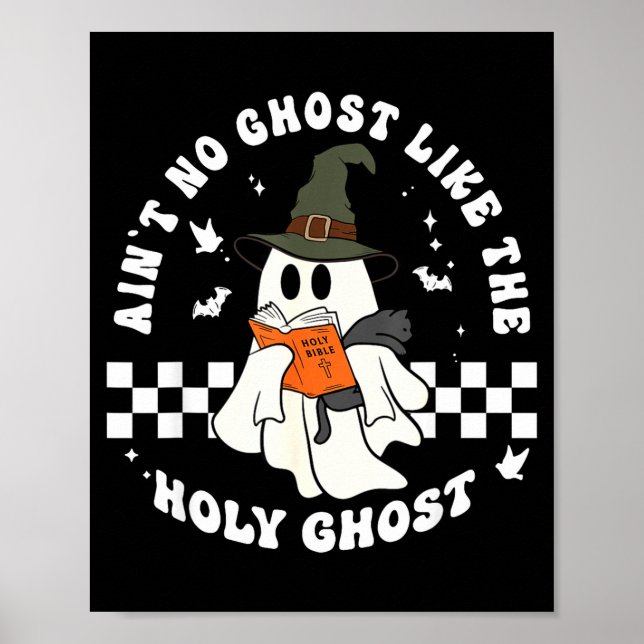Funny Christian Ghost With Bible Retro Catholic Cu Poster (Front)